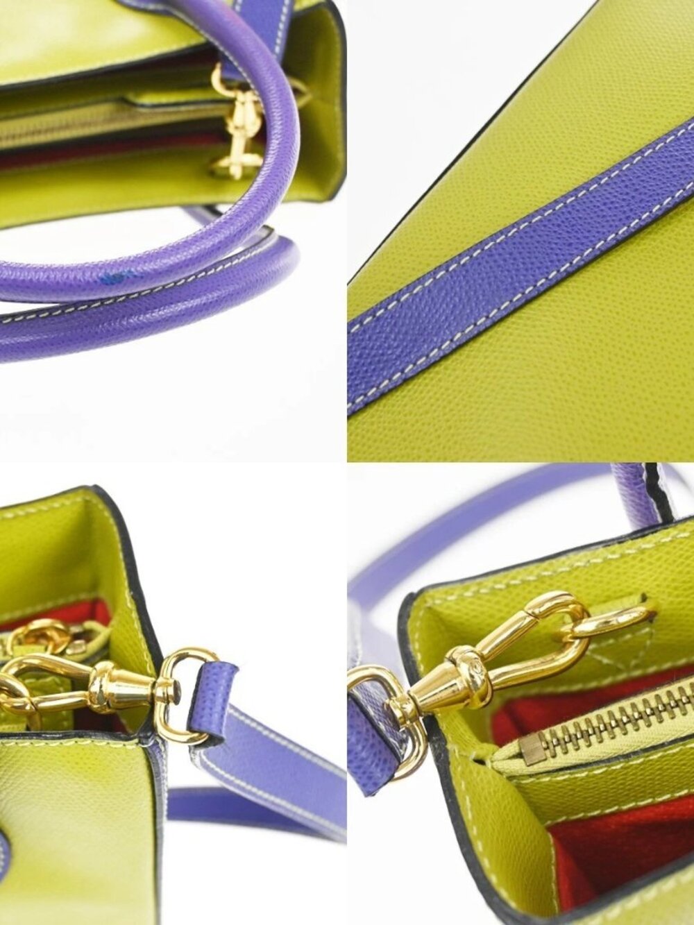 CELINE Logo 2Way Shoulder Hand Bag Leather Green Purple GHW Italy 70RL972 - Picture 7 of 16